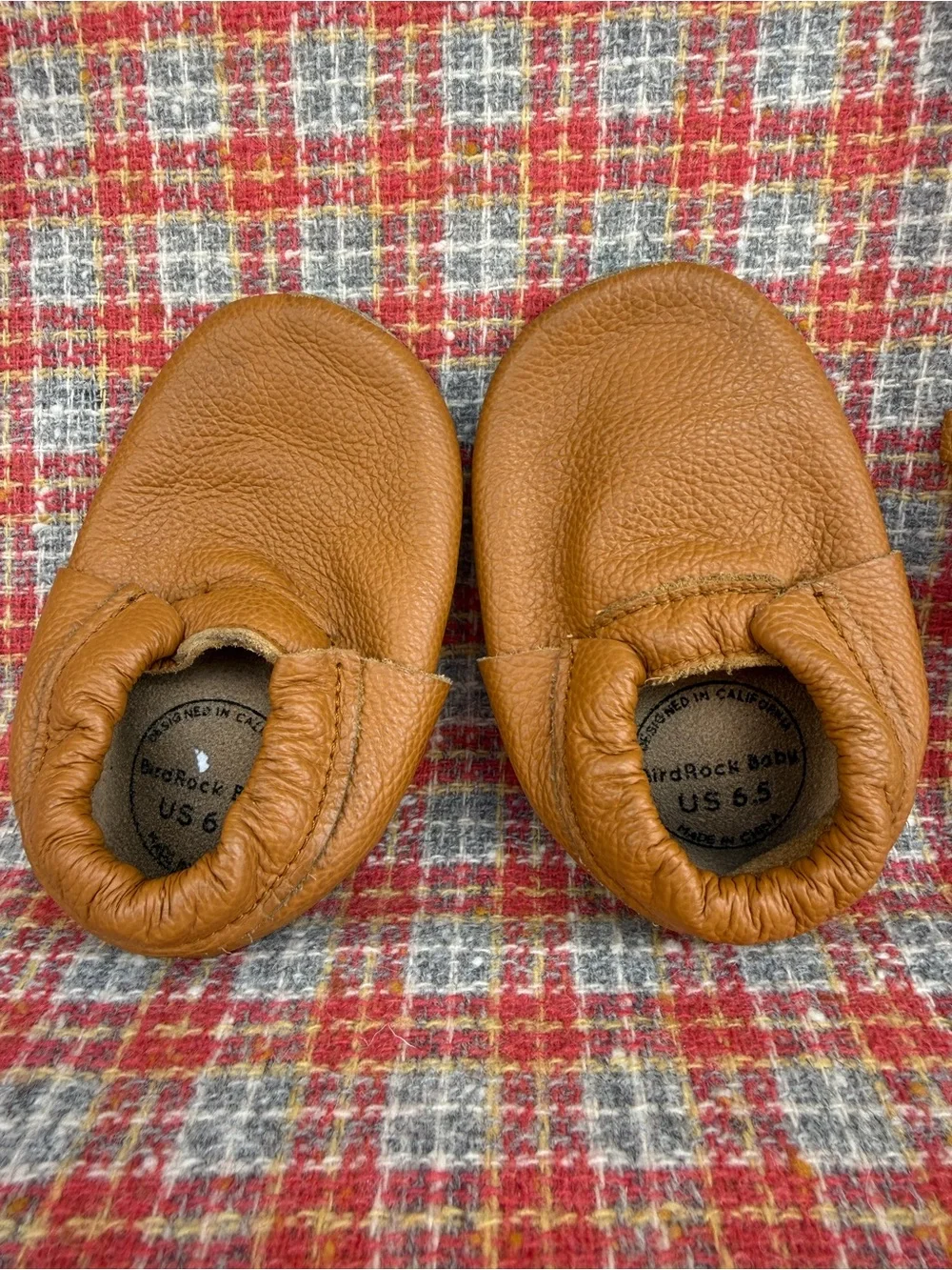 Brown Leather Birdrock Baby Moccasin Shoes - Soft Sole Infant Slip-Ons size 6.5